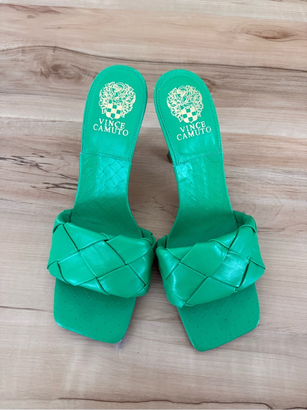 Vince Camuto Bright Green Woven Slide Mules